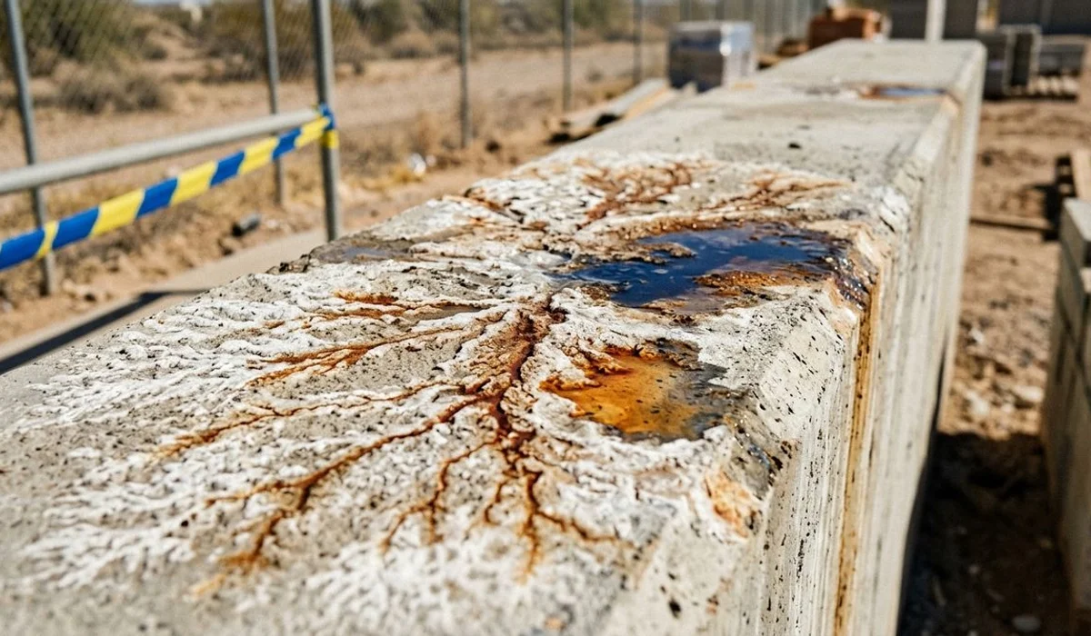 Hard-water staining detail on concrete