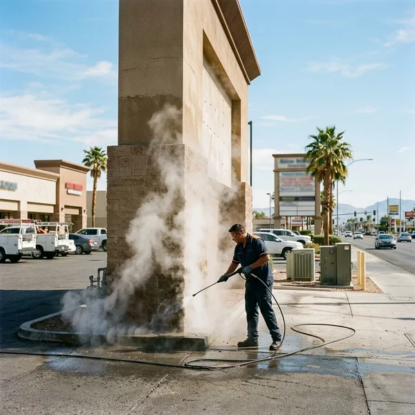 Hot water washing a facade